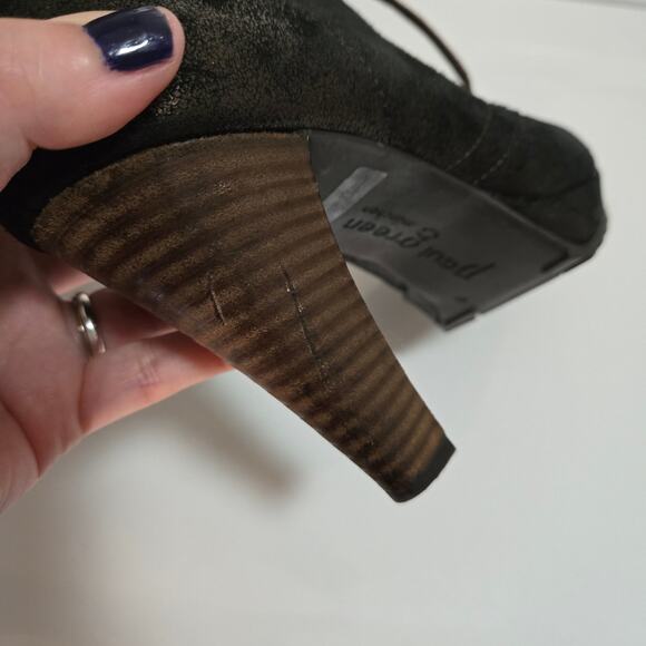 Paul Green Suede Black Bronze Platform Lace-Up Ankle Booties 8 Metallic Almond - Picture 10 of 12